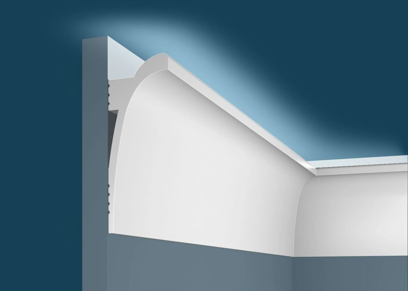 Ideal — Плинтус потолочный дюрополимер Cosca KX003, 120x45x2000мм, Экополимер (Карниз) ударопрочный, Скрытое освещение