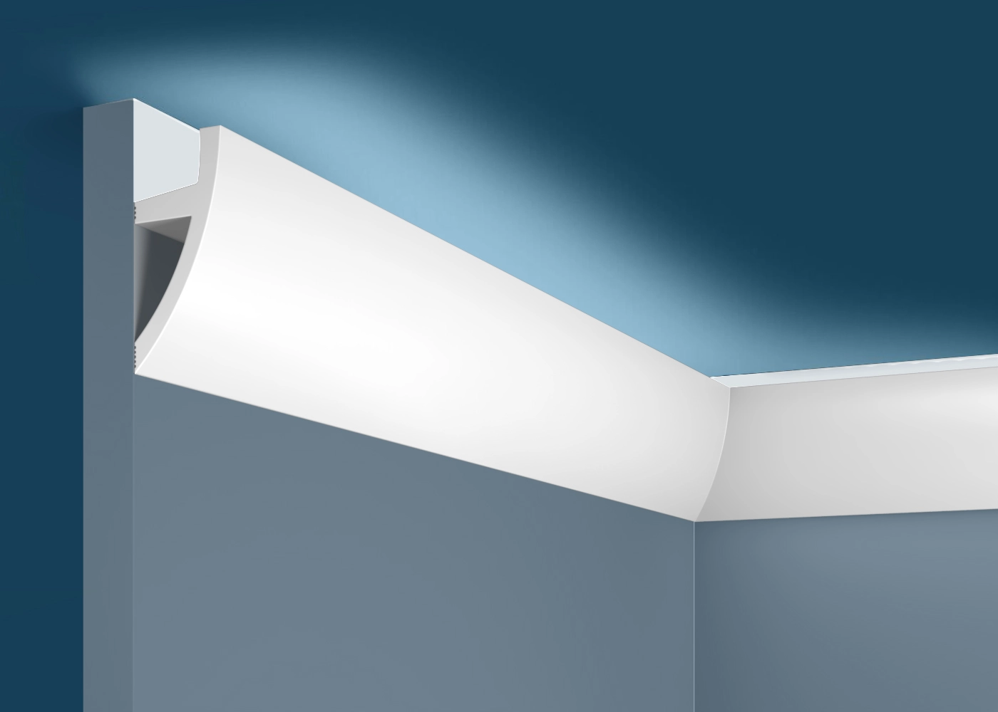 Ideal — Плинтус потолочный дюрополимер Cosca KX072, 75x33x2000мм, Экополимер (Карниз) ударопрочный, Скрытое освещение