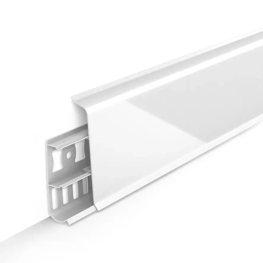 Ideal — Напольный пластиковый плинтус пвх Деконика D85 001-G Белый глянцевый (ideal Deconika 85х22х2200 мм)