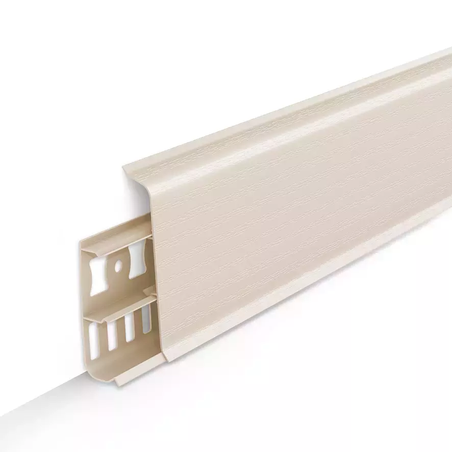 Ideal — Напольный пластиковый плинтус пвх Деконика D85 034 Светлая слоновая кость (ideal Deconika 85х21х2200 мм)