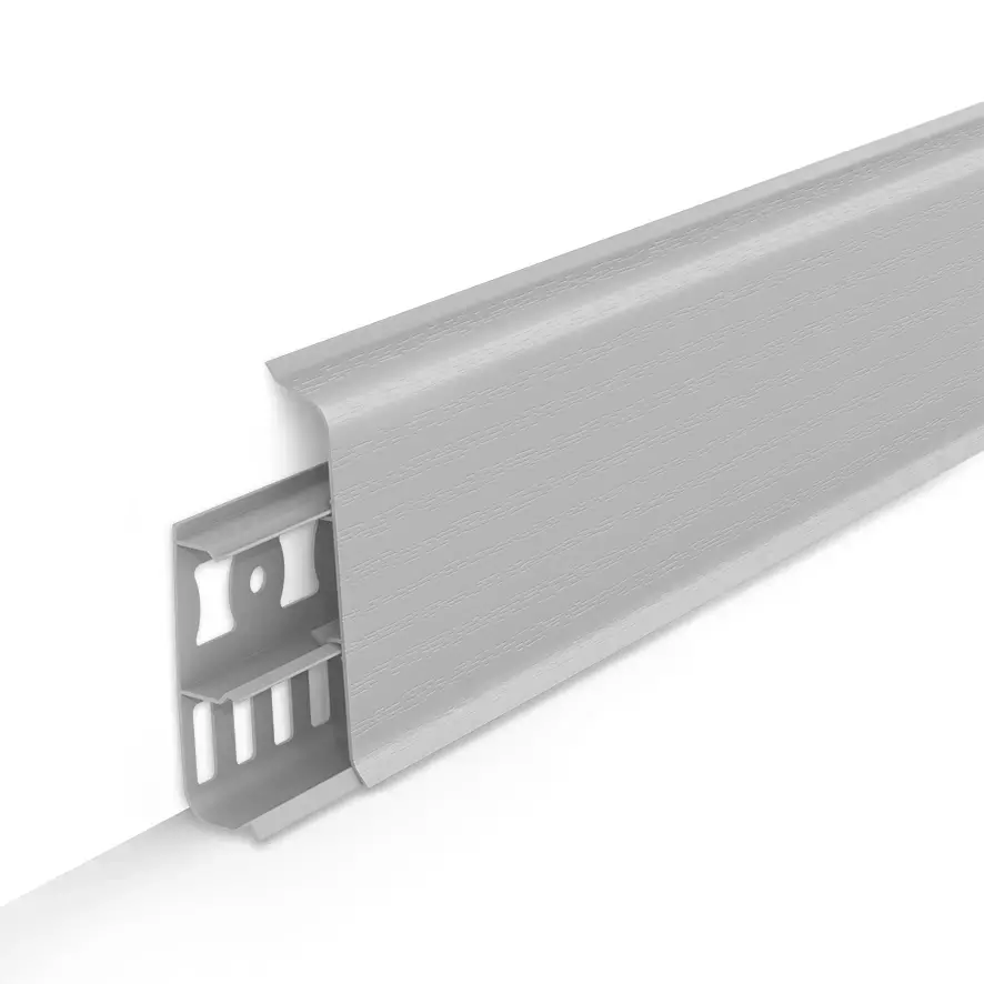 Ideal — Напольный пластиковый плинтус пвх Деконика D85 002 Светло-серый (ideal Deconika 85х22х2200 мм)