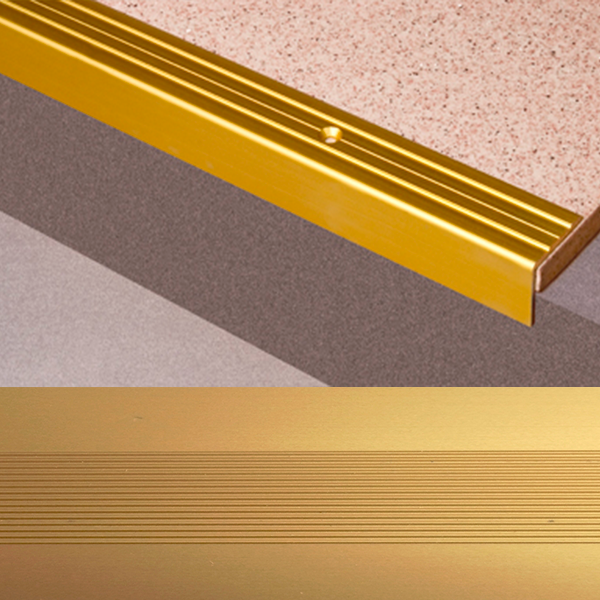 Ideal — Угловой алюминиевый порог Золото 24х20х2700 мм. Пластал Д3 для защиты кромки ступеней лестниц
