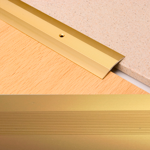 Ideal — Алюминиевый порог для пола Золото 39.5х3.7х1800 мм. Пластал А5 полукруглый с продольными рисками
