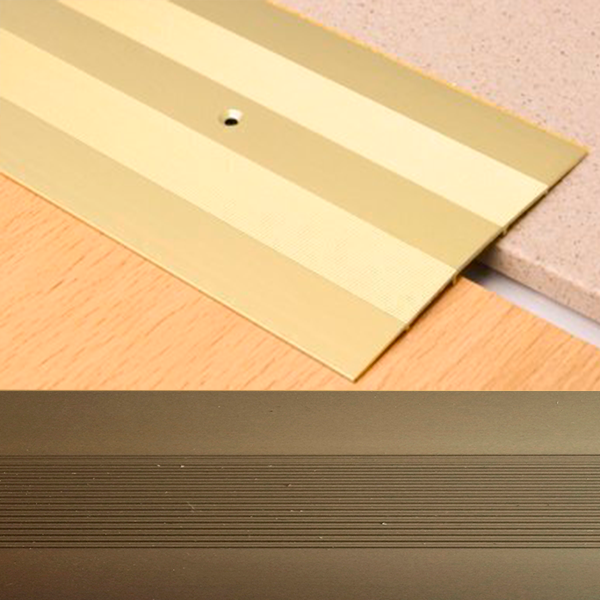 Ideal — Алюминиевый порог для пола Бронза 80х3,5х1800 мм. Пластал А8 плоский с продольными рисками