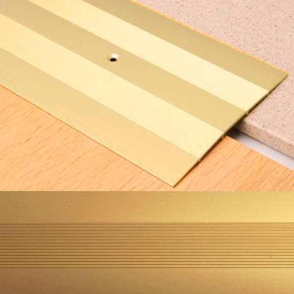 Ideal — Алюминиевый порог для пола Золото 80х3,5х1800 мм. Пластал А8 плоский с продольными рисками