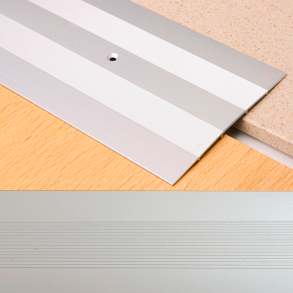 Ideal — Алюминиевый порог для пола Серебро 100х3,5х2700 мм. Пластал А10 плоский с продольными рисками