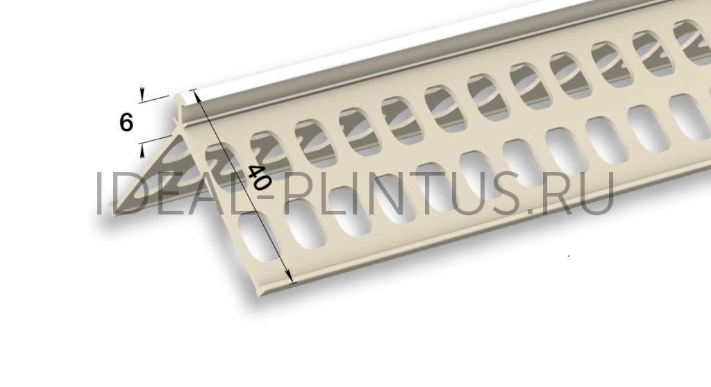 Ideal — Угол штукатурный IDEAL пластиковый с маяком 6мм, Ш-У6, 40х40 мм, 3.0м (20 шт.)